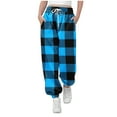 thumbnail image 1 of Lenpel Children's Jogger Pants Girls Boys Elastic Waist Drawstring Plaid Cinch Bottom Workout Lounge Pants Athletic Casual Trousers(Blue,13-14 Years), 1 of 6