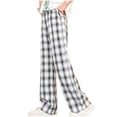 thumbnail image 1 of Lenpel Children's Plaid Pants Girls Boys Loose Elastic Waist Ice Silk Wide Leg Pants Soft Casual Trousers with Pockets, 1 of 3
