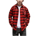 thumbnail image 1 of Lenpel Children's Plaid Shackets Boys Girls Long Sleeve Collared Curved Hem Button down Shirts Outwear Shirt Jackets with Pockets(Red,14-15 Years), 1 of 7