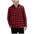 thumbnail image 1 of Lenpel Children's Plaid Shackets Boys Girls Long Sleeve Curved Hem Zip up Hooded Shirt Jackets Lightweight Outwear Coats(Red,8-9 Years), 1 of 5