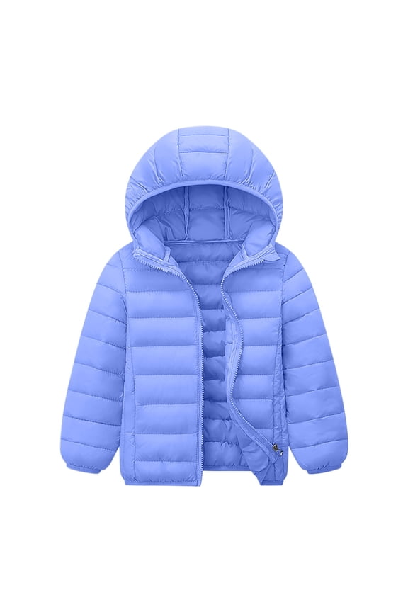 Children's Puffer Jackets Boys Girls Lightweight Long Sleeve Zip up Hooded Quilted Jackets Warm Outwear Coats(Sky Blue,14-15 Years)