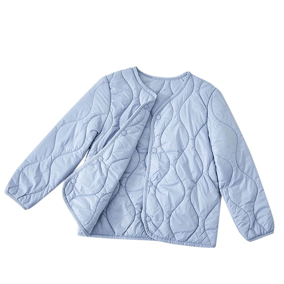 Lenpel Children's Puffer Jackets Girls Boys Lightweight Long Sleeve Crew Neck Button down Quilted Jackets Casual Outwear Coats(Blue,12-13 Years)