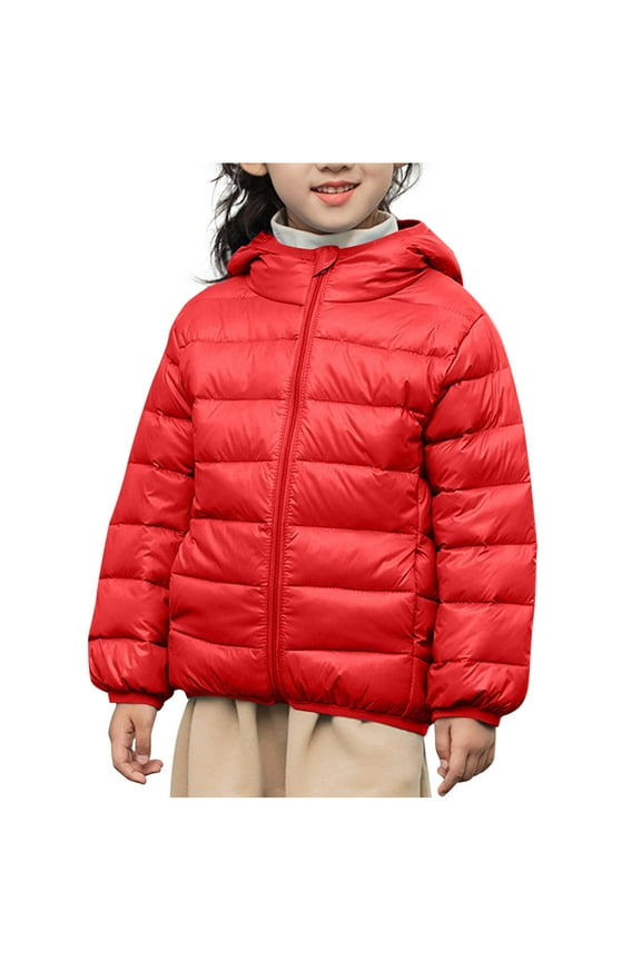 Children's Puffer Jackets Girls Boys Lightweight Long Sleeve Zip up Hooded Quilted Jackets Warm Winter Coats(Red,12-13 Years)