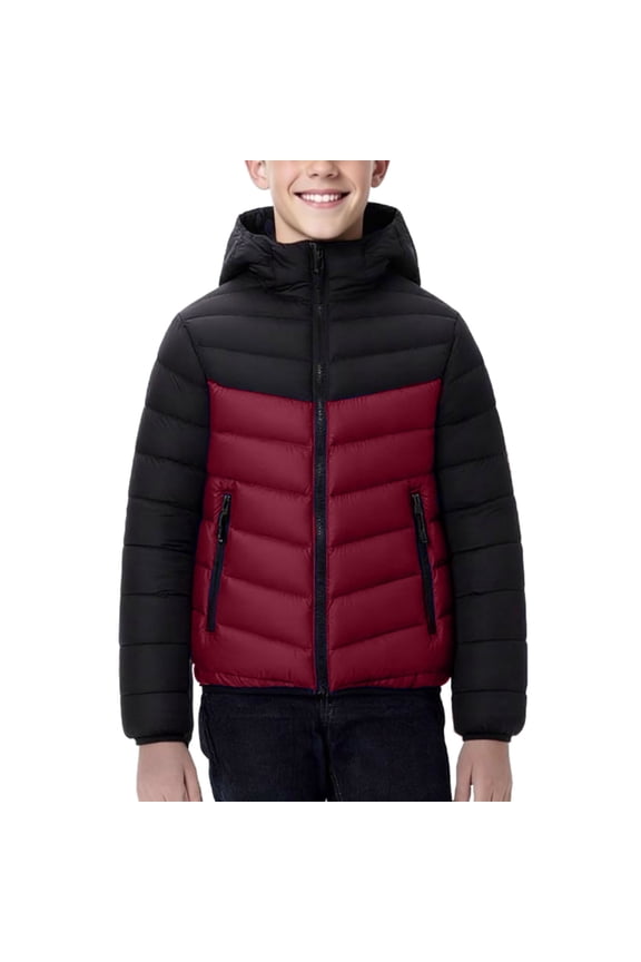 Children's Puffer Jackets Girls Boys Long Sleeve Zip up Hooded Quilted Jackets Fall Winter Warm Outwear Coats(Wine,8-9 Years)