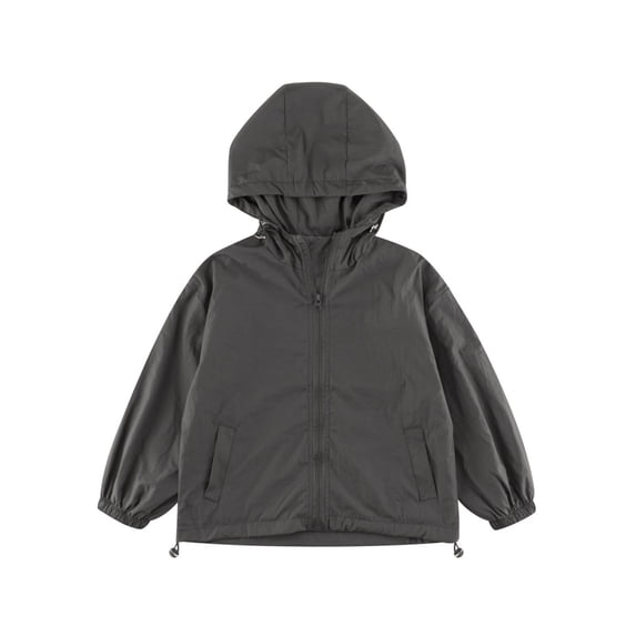 Lenpel Children's Rain Jackets Girls Boys Lightweight Long Sleeve Zip up Hooded Jackets Casual Outwear Coats with Pockets(Gray,12-13 Years)