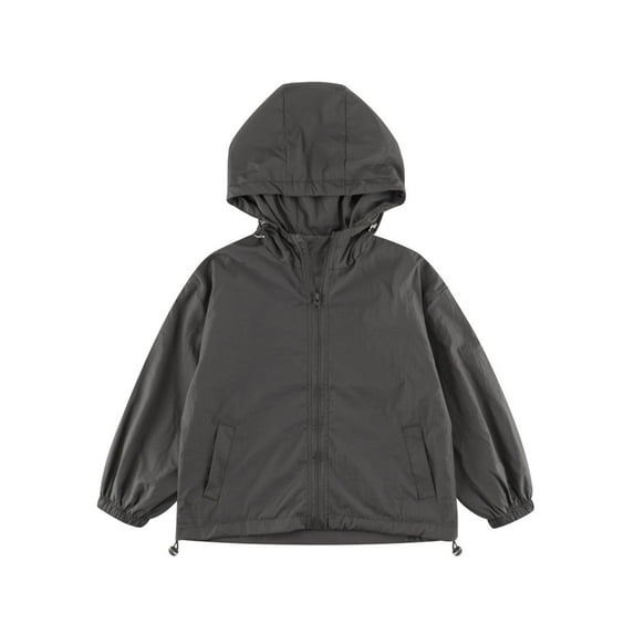 Lenpel Children's Rain Jackets Girls Boys Lightweight Long Sleeve Zip up Hooded Jackets Casual Outwear Coats with Pockets(Gray,7-8 Years)
