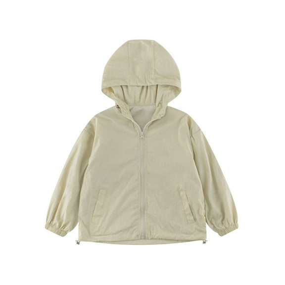 Lenpel Children's Rain Jackets Girls Boys Lightweight Long Sleeve Zip up Hooded Jackets Casual Outwear Coats with Pockets(Khaki,7-8 Years)