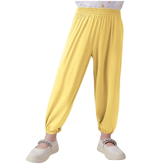 Lenpel Children's Summer Pants Toddler Boys Girls Cotton Elastic Waist Cinch Bottom Lounge Pants Lightweight Casual Trousers