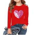 thumbnail image 1 of Lenpel Children's Valentine's Day T-Shirts Girls Boys Long Sleeve Crew Neck Heart Graphic Tee Tops Kids Casual Blouses(Red,10-11 Years), 1 of 5