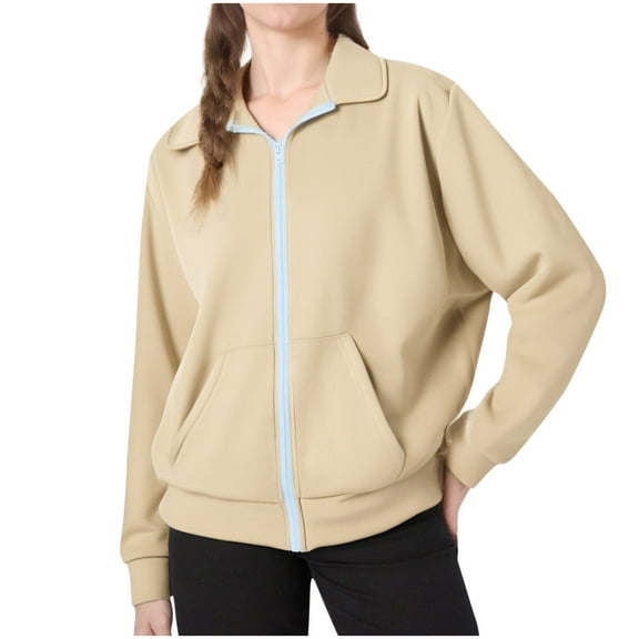 Lenpel Children's Zip up Sweatshirts Girls Boys Long Sleeve Collared Fleece Jackets Casual Outwear Coats with Pockets(Khaki,7-8 Years)