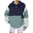 thumbnail image 1 of Lenpel Color Block Casual Sweatshirt for Women V Neck Button up Long Sleeve Shirts Loose Warm Pullover Tops, 1 of 5