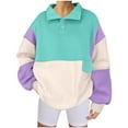 thumbnail image 1 of Lenpel Color Block Casual Sweatshirt for Women V Neck Button up Long Sleeve Shirts Loose Warm Pullover Tops, 1 of 1