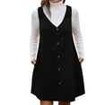 thumbnail image 1 of Lenpel Corduroy Dress for Women Sleeveless V Neck Button Front Fashion Overall Dresses Soft Casual Mini Dresses, 1 of 4