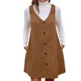thumbnail image 1 of Lenpel Corduroy Dress for Women Sleeveless V Neck Button Front Fashion Overall Dresses Soft Casual Mini Dresses, 1 of 3