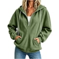 thumbnail image 1 of Lenpel Corduroy Hoodies for Women Long Sleeve Half Zip Sweatshirts with Pocket Drawstring Casual Loose Fit Pullover Tops(Green,X-Large), 1 of 6