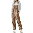 thumbnail image 1 of Lenpel Corduroy Overalls for Women Casual Loose Wide Leg Strap Jumpsuits Long Pant Rompers with Pockets, 1 of 7
