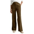 thumbnail image 1 of Lenpel Corduroy Pants for Women Comfy Warm Elastic High Waisted Wide Leg Work Pants Business Casual Trousers with Pockets(Brown,XX-Large), 1 of 7