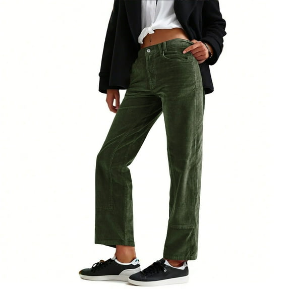 Lenpel Corduroy Pants for Women High Waisted Button Straight Leg Pants Casual Fall Winter Trousers with Pockets