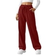 thumbnail image 1 of Lenpel Corduroy Pants for Women Loose Elastic High Waisted Drawstring Straight Leg Comfy Trousers Trendy Casual Pants with Pockets(Wine,Small), 1 of 7