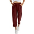 thumbnail image 1 of Lenpel Corduroy Pants for Women Trendy Elastic High Waisted Wide Leg Pants Loose Business Casual Trousers with Pockets(Wine,X-Large), 1 of 6
