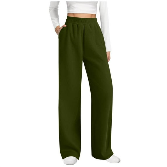 Lenpel Corduroy Pants for Women Vintage Elastic High Waisted Pull on Wide Leg Comfy Trousers Baggy Casual Pants with Pockets(Army Green,X-Large)