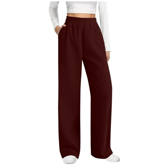 Lenpel Corduroy Pants for Women Vintage Elastic High Waisted Pull on Wide Leg Comfy Trousers Baggy Casual Pants with Pockets(Wine,X-Large)
