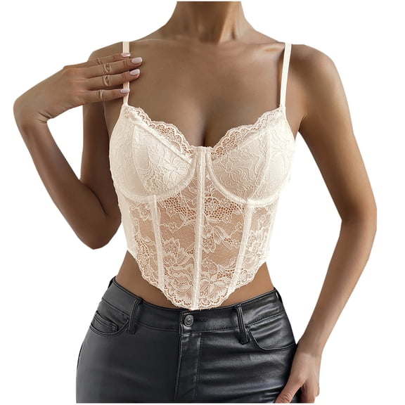 Lenpel Corset Tops for Women Lace Mesh Going out Slim Sleeveless Strap Party Club Tops Camisole Shapewear