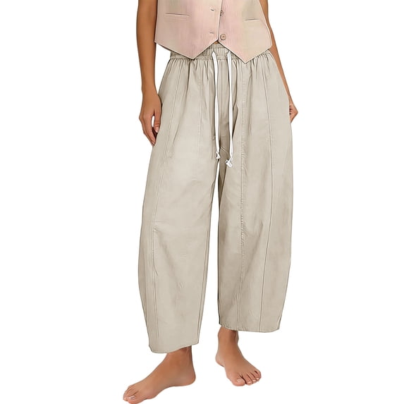 Lenpel Cotton Linen Cropped Pants for Women High Waist Wide Leg Ankle Trousers Summer Fall Casual Baggy Outfits with Pockets