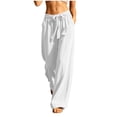 thumbnail image 1 of Lenpel Cotton Linen Palazzo Pants for Women Fashion Drawstring Low Rise Wide Leg Pleated Pants Lightweight Flowy Comfy Beach Outfits, 1 of 5