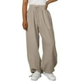 thumbnail image 1 of Lenpel Cotton Linen Palazzo Pants for Women Summer Flowy High Waisted Beach Baggy Trousers Casual Wide Leg Pants, 1 of 7