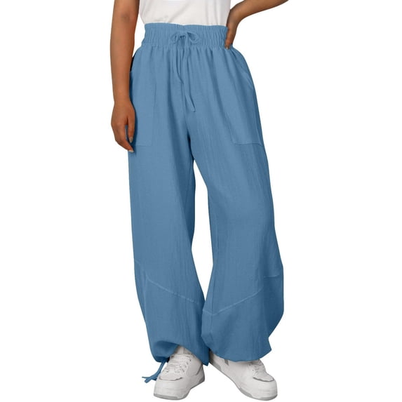 Lenpel Cotton Linen Palazzo Pants for Women Summer Flowy High Waisted Beach Baggy Trousers Casual Wide Leg Pants