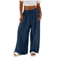 thumbnail image 1 of Lenpel Cotton Linen Pants for Women Lightweight Pleated Wide Leg Baggy Trousers Lounge Flowy Comfy Beach Vacation Clothes, 1 of 7