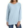 thumbnail image 1 of Lenpel Crew Neck Sweatshirts for Women Loose Solid Color Long Sleeve Pullover Fall Tops Trendy Casual Outfits, 1 of 6