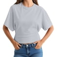 thumbnail image 1 of Lenpel Crop Tops for Women Short Sleeve Crew Neck Cinch Waist Cropped T-Shirts Trendy Casual Tees Loose Fashion Blouses, 1 of 5