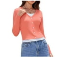 thumbnail image 1 of Lenpel Crop Tops for Women Trendy Long Sleeve V Neck Lace Patchwork Button down Slim T Shirts Soft Casual Blouses(Pink,Large), 1 of 7