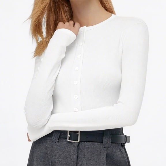 Lenpel Cropped Cardigan Sweaters for Women Crew Neck Long Sleeve Button down Slim Knit Cardigans Casual Lightweight Sweaters(White,XX-Large)