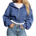 thumbnail image 1 of Lenpel Cropped Hooded Jackets for Women Workout Full Zip Long Sleeve Trendy Drawstring Sweatshirt Coats with Pockets Fall Clothes(Blue,XX-Large), 1 of 6