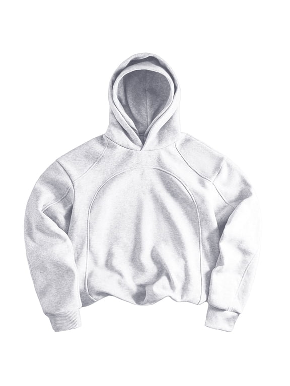 Cropped Hoodies for Men Fall Oversized Long Sleeve Solid Color Fleece Sweatshirts Thermal Warm Pullover Tops(White,X-Large)