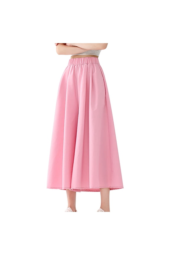 Culottes Pants for Women Casual Elastic Waisted Palazzo Trousers Trendy Flowy Beach Pants with Pockets
