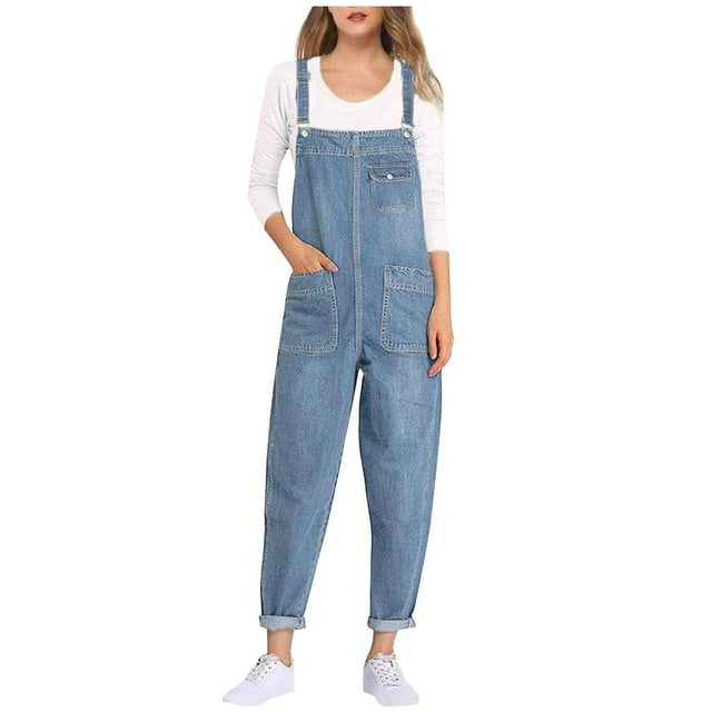 Lenpel Denim Bib Overalls for Women Adjustable Strap Tapered Jean ...