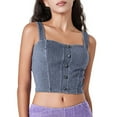 thumbnail image 1 of Lenpel Denim Crop Tops for Women Casual Spaghetti Strap Slim Sleeveless Jean Tank Tops with Built in Bra Summer Camisole Shirts, 1 of 3
