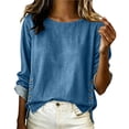 thumbnail image 1 of Lenpel Denim Tops for Women Crew Neck Long Sleeve Blouses Fashion Button Side Split High Low Hem Jean Tops Casual Fall Clothes, 1 of 6