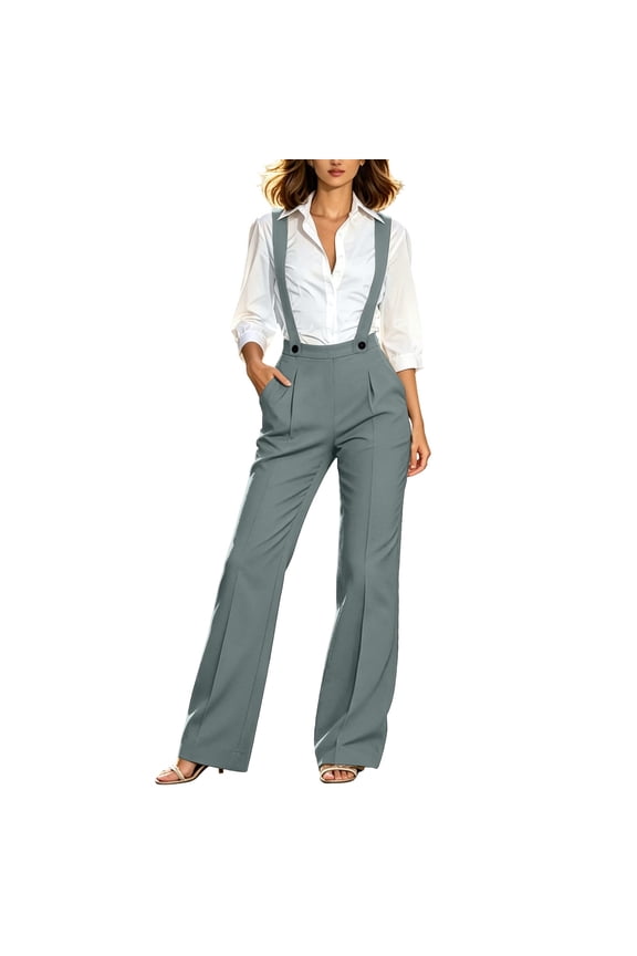 Dress Office Overalls for Women Sleeveless Suspender Strap Button Jumpsuits Business Casual Work Rompers with Pockets