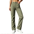 thumbnail image 1 of Lenpel Dress Pants for Women Business Casual High Waisted Straight Leg Trousers Office Work Slacks with Zipper Pockets(Green,Large), 1 of 7