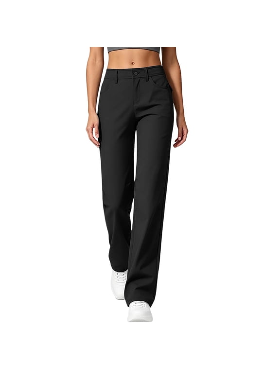 Dress Pants for Women Business Casual High Waisted Trousers with Pockets Straight Leg Office Work Slacks Fall Outfits(Black,Medium)