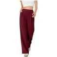 thumbnail image 1 of Lenpel Dress Pants for Women Elastic High Waisted Pleated Wide Leg Business Casual Work Pants Loose Office Trousers with Pockets(Wine,X-Large), 1 of 5