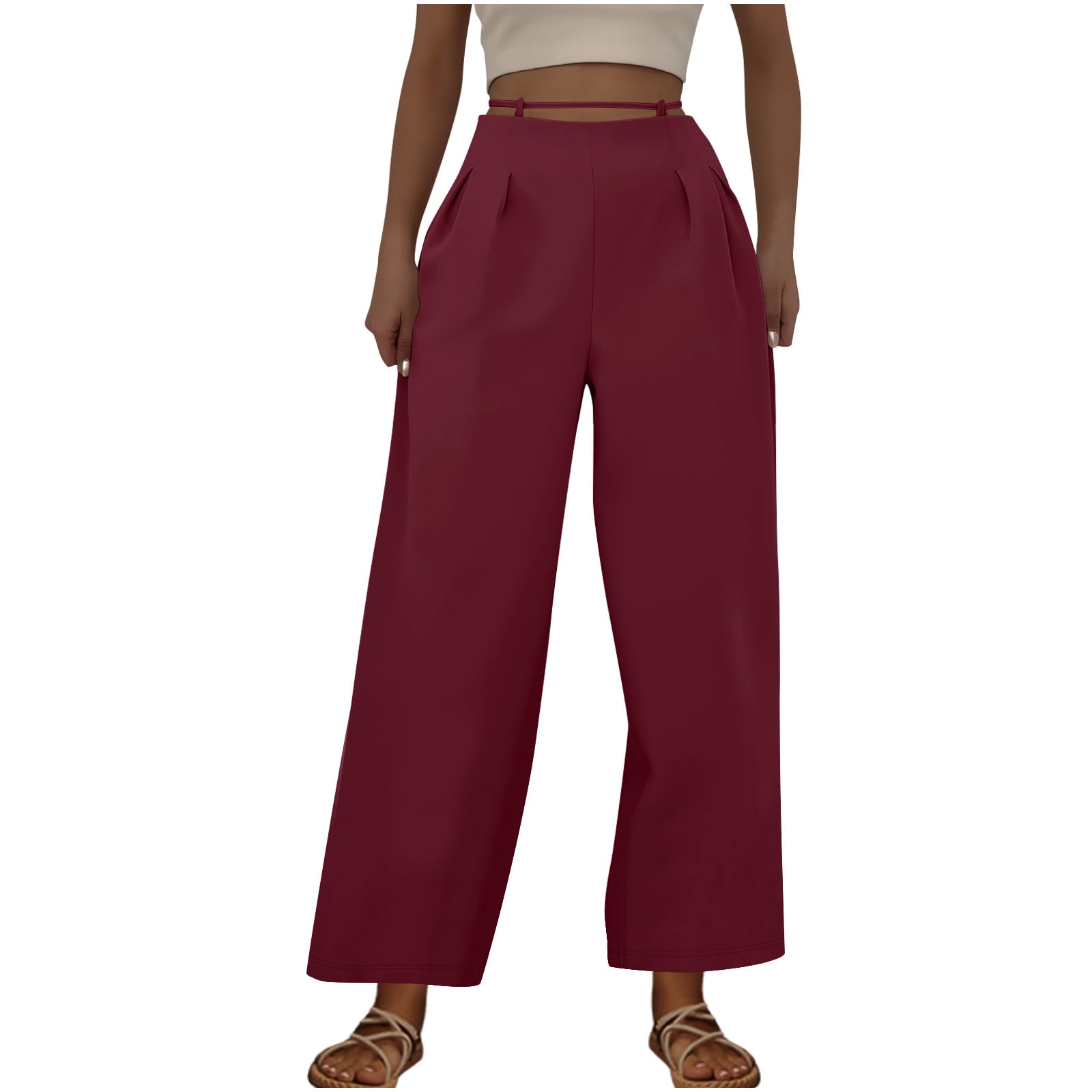 HVT Women's Wide Leg Palazzo Pants - High Waisted, Elastic, Work Trousers With Pockets
