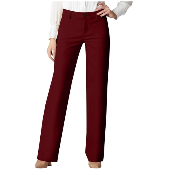 Lenpel Dress Pants for Women Mid Rise Zipper Button Elastic Waist Straight Leg Work Pants Business Casual Trousers