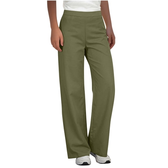 Lenpel Dress Pants for Women Trendy Elastic High Waisted Pull on Wide Leg Work Pants Business Casual Trousers with Pockets(Army Green,Large)