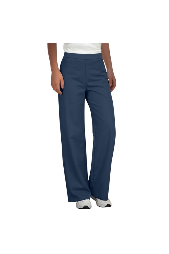 Dress Pants for Women Trendy Elastic High Waisted Pull on Wide Leg Work Pants Business Casual Trousers with Pockets(Navy,X-Large)